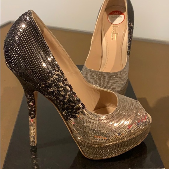 Sebastian Milano Sequin Peep Toe Pump Heel 5.5 6 - Picture 5 of 11